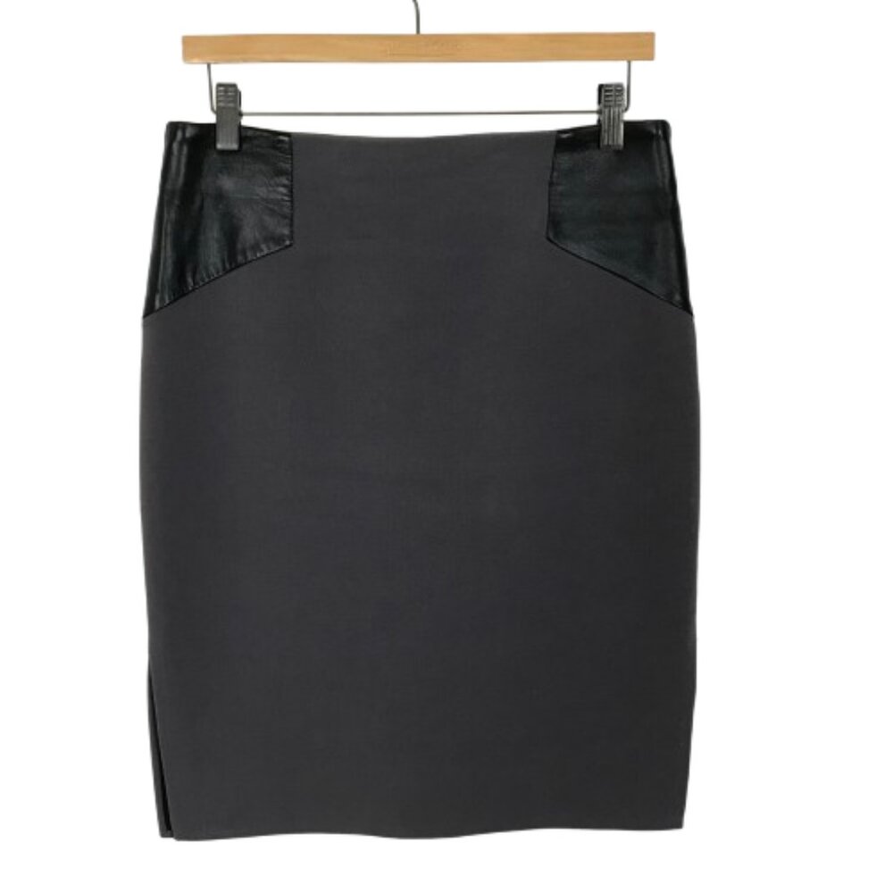 Womens Size 8 Milly Black Gray Lambskin Leather Accent Ponte Knit Pencil Skirt